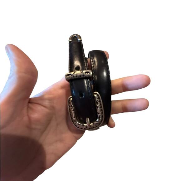 Brighton Vintage Black Leather Belt with Silver Buckle and Trim Medium main image 4